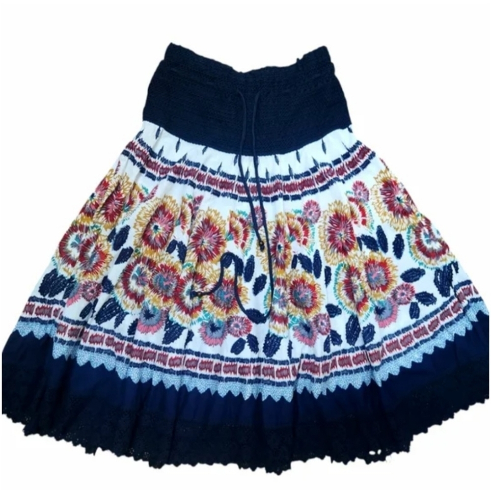 Bohemian Floral Maxi Skirt Multicolor Festival Boho Revival Hippie Tomato Girl